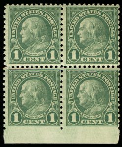 USA #578 F/VF OG NH/LH, block with IMPERF margin, bottom Imperf Stamps NH!  N...