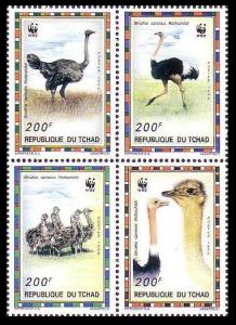 Chad WWF North African Ostrich 4v in block 2*2 SC#693 a-d MI#1370-73