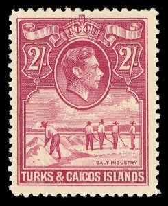 Turks & Caicos 1938 KGVI 2s deep rose-carmine MNH. SG 203. Sc 87.