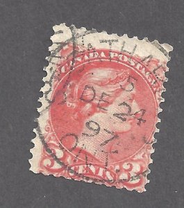 Canada # 37 USED 3c ORANGE SQ SON CANCEL ST. CATHARINES ONT DEC 24 1897 BS26884