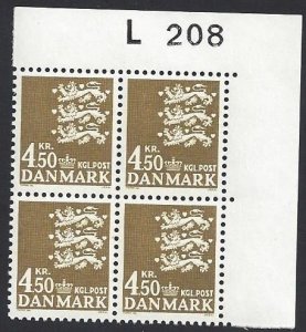 Denmark #502 MNH plate block, state seal, issued 1972