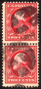 1910, US 2c, Washington, Used pair, Fancy cancel, Sc 375