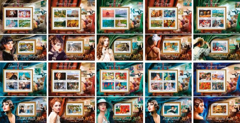 Art Paintings Degas Manet Cezanne Renoir Sierra Leone 40 MNH sheets stamp set