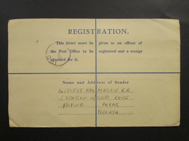 Malaya 1954 Registered Cover to Perak - Z6491