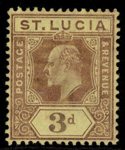 ST. LUCIA EDVII SG70, 3d dull purple & yellow, M MINT. Cat £13.