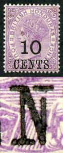 British Honduras SG40 10c on 4d mauve variety Broken N m/m