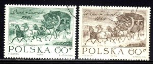 Poland #1270-71 ~ Cplt Set  2 ~ Horses, Coach ~ Ucto, NH, HMR & faults (1964)