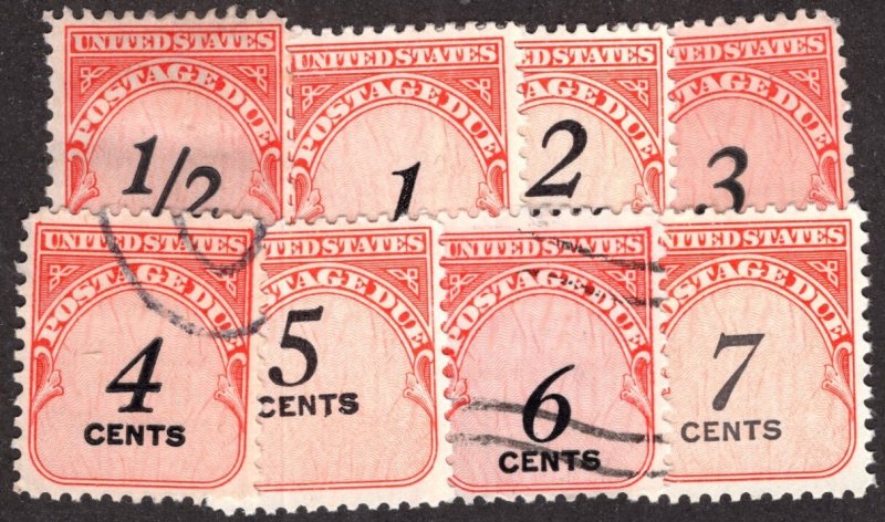 United States Scott #J88-95 USED LH OG Set of 8. Mixed condition.