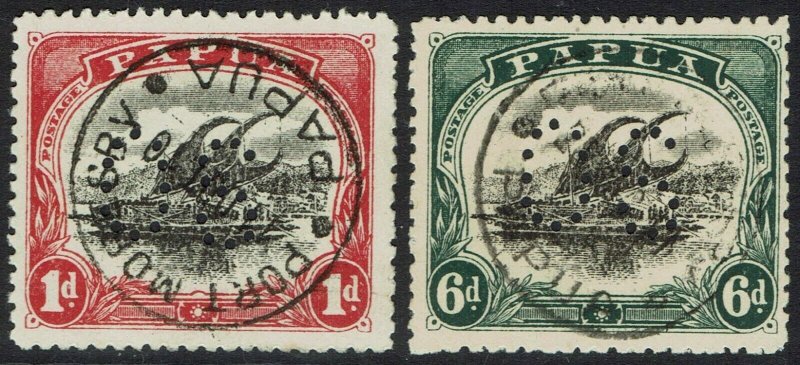 PAPUA 1910 LAKATOI LARGE PAPUA OS 1D AND 6D WMK UPRIGHT PERF 12½ USED/CTO