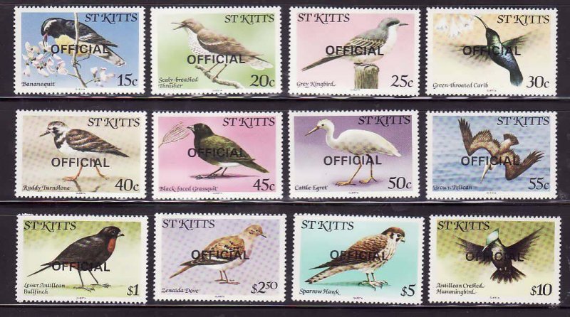 St. Kitts-Sc#O11-O22- id7-unused NH Official set-Birds-1981-