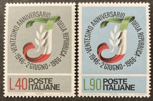 Italy 1966 #939-40, Italian Republic 20th Anniversary, MNH.