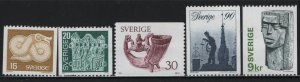 SWEDEN  1173-1177, (5) set  HINGED, 1976 Coiled snake, pilgrims badge,& more