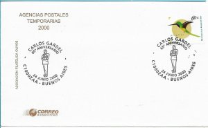 ARGENTINA 2000, HOMAGE TO CARLOS GARDEL  TANGO MUSIC COVER SPECIAL POSTMARK