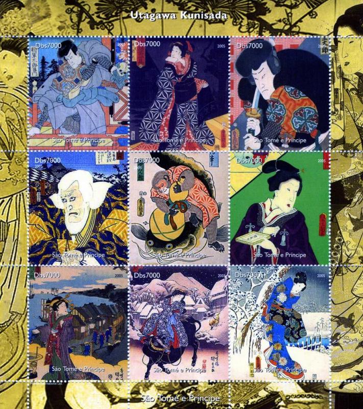 Sao Tome & Principe 2005 UTAGAWA KUNISADA Paintings Sheet Perforated Mint (NH)