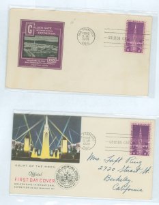 US 852 1939 Golden Gate Exposition on two FDCs with different cachets: IOOR & Crocker