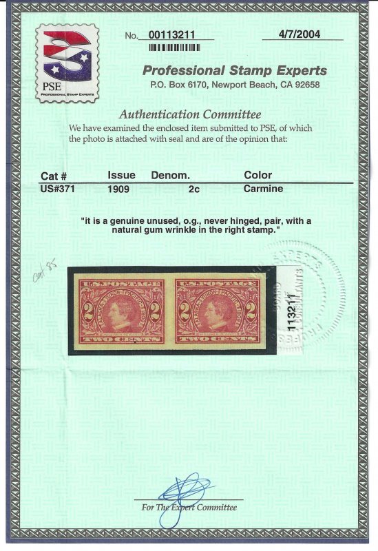 371 Pair MNH VF PSE Cert