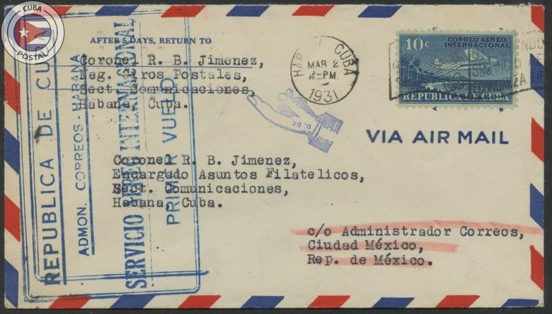 Cuba 1931 First Flight Cover Habana - Mexico | Edifil E50 | CU11546
