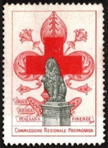 1917 Italy WW I Charity Poster Stamp Red Cross Florence Regional Commission