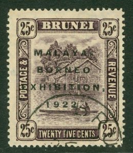 SG 58b Brunei 1922. 25c deep dull purple 'broken N' variety. Very fine used...