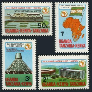 Kenya-Uganda-Tanzania 308-311,MNH.Mi 295-298. OAU Summit,1975.Map,Flag,Airport.