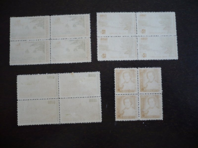 Stamps - Cuba - Scott#C114-C116,E20 - Mint Hinged Set of 4 Stamps in Blocks of 4