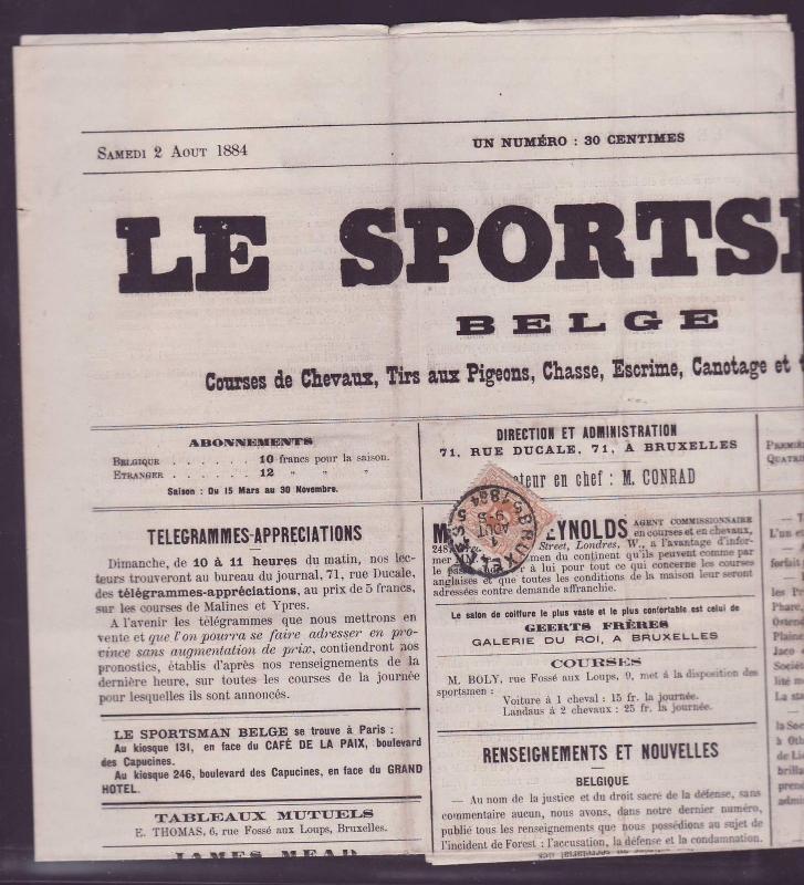 Journal Belge Belgique Sport Le Sportsman avec timbre Lion oblitéré Bruxelles 18