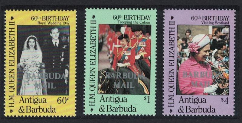 Barbuda 60th Birthday of Queen Elizabeth II 2nd issue 3v SG#872-874