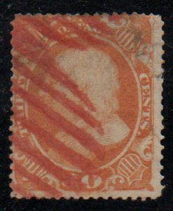 USA #38 F-VF, brilliant red cancel, eye popping color! Retails $450