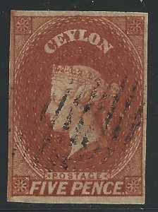1857 CEYLON - SG No. 5 5d chestnut USED