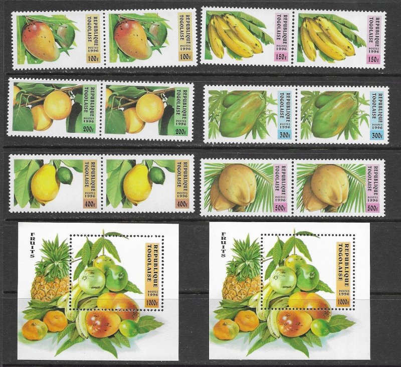 Togo 1743-9 MNH Fruit cpl.  set in pair format, vf.   2022 CV $25.00