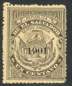 EL SALVADOR 1901 1c ARMS Municipal Revenue Ross M57 Used Thinned