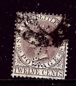 Straits Settlements 52 Used 1882 issue  Perfin    (ap3194)