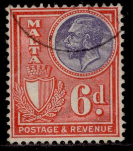 MALTA GV SG202, 6d violet & scarlet, FINE USED.