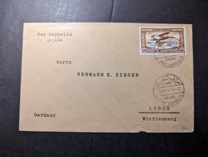 1931 Egypt Airmail LZ 127 Graf Zeppelin Cover Cairo to Lorch Wurtt Germany