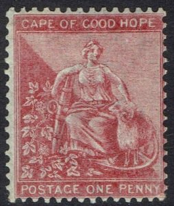 CAPE OF GOOD HOPE 1864 HOPE SEATED 1D WMK CROWN CC WITH OUTER FRAME LINE 