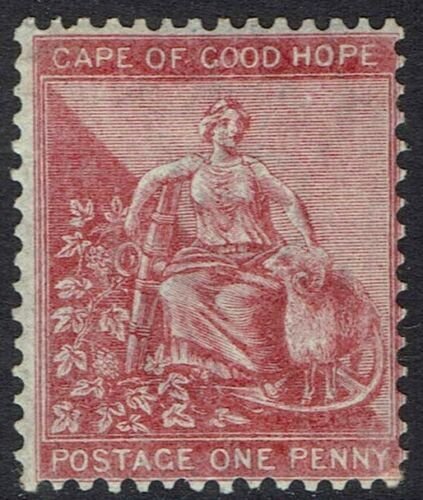 CAPE OF GOOD HOPE 1864 HOPE SEATED 1D WMK CROWN CC WITH OUTER FRAME LINE 