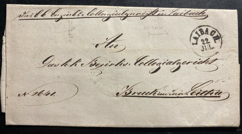 1851 Laibach Austria Stampless Letter Cover 