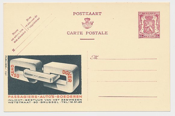 Publibel - Postal stationery Belgium 1946 Ferry boat - Oostende - Dover 