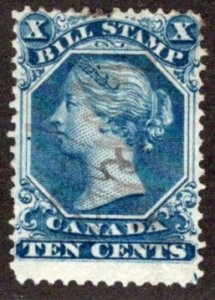 van Dam FB27, 10c blue, Used, p.13.5, 1865 Bill Stamp, Canada Revenue