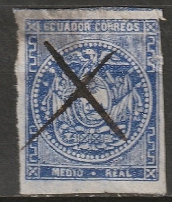 Ecuador 1865 Sc 2 used thins/trimmed