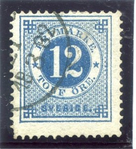 SWEDEN;  1877-79 early classic ' ore ' issue fine used 12ore. fair