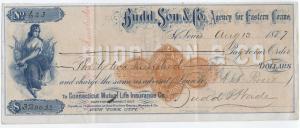 1877 St. Louis MO Budd, Son & Co. bank check with vignettes RN-D1 revenue [y2748