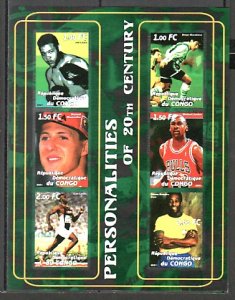 Congo Dem., 2001 Cinderella. Sports. Joe Lewis, K. Jordan, Pele, IMPERF. sheet