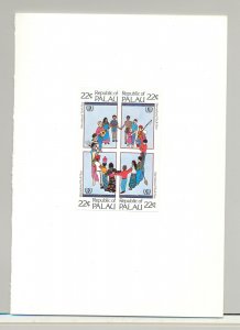 Palau #89a International Youth Year, UN 1v Block of 4 Imperf Proofs in Folder