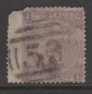 Great Britain 1865 QV 6d Lilac Sc#45 Used Plate 6 Wing Margin Spacefiller