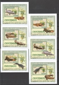 B1386 2007 Mozambique Fauna Reptiles Crocodiles 6 Lux Bl Mnh