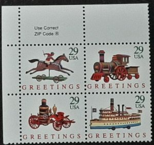 US Scott # 2711-2714;  29c Christmas Toys issue, 1992; VF; Block of 4; MNH, og