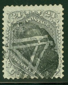 US #78b 24¢ gray, used w/FANCY cancel, VF, Miller certificate Scott $450.00