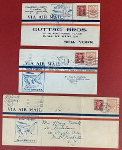 Canal Zone, 1929, 3 First Flight Covers, Scott #C3 Used on #UC2 Entire