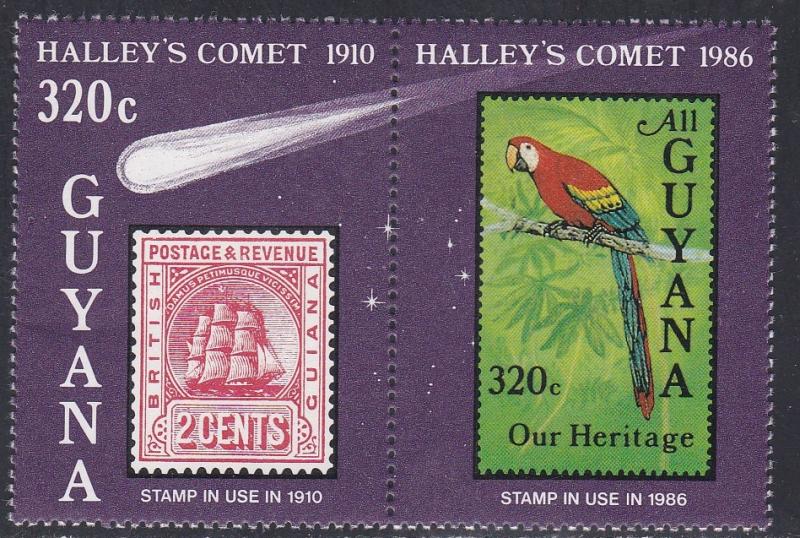 Guyana # 1461, Halley's Comet, Stamp on Stamp, Parrot, NH, 1/2 Cat